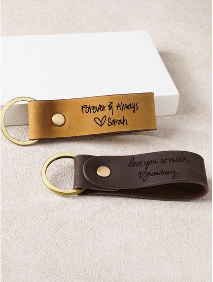 Leather Handwriting Keychain for Men