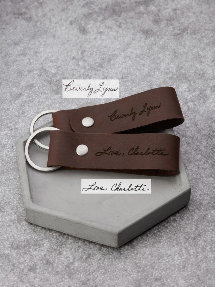 Leather Handwriting Keychain for Men