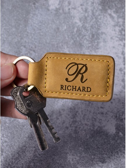 Personalized Leather Keychain With Name And Initial
