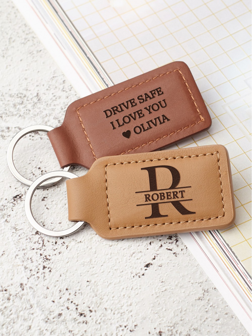 Personalized Leather Keychain With Name And Initial