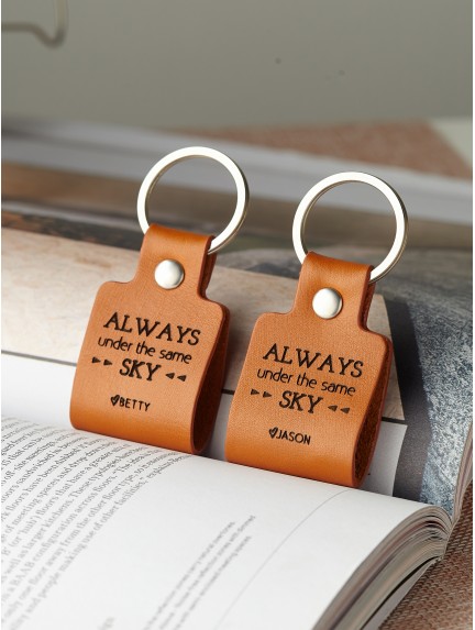 Personalized Long Distance Couple Keychain - Always Under The Same Sky