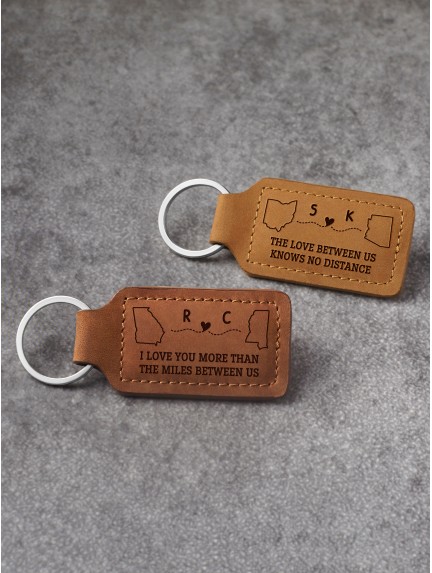 Long Distance Relationship Keychain - Leather