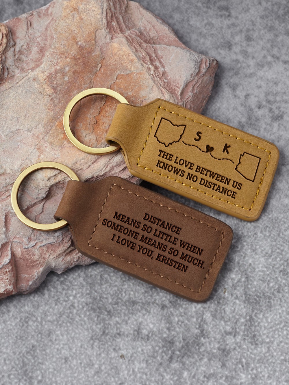 Long Distance Relationship Keychain - Leather