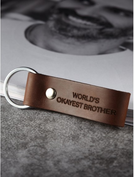 World's Okayest Brother Keychain - Personalize Genuine Leather
