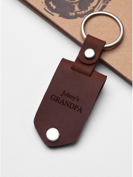 Personalized Aluminum Keychain with Leather Case for Grandpa