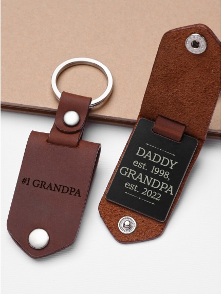 Personalized Aluminum Keychain with Leather Case for Grandpa