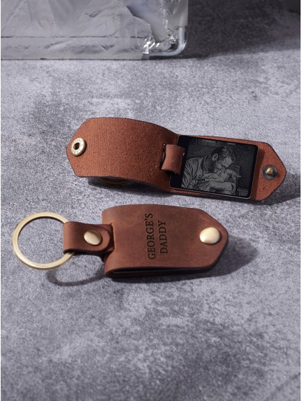 Personalized Alumnium Keychain with Leather Case for New Dad