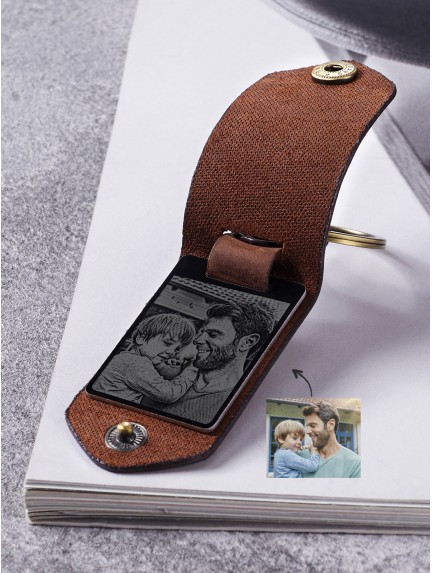 Alumnium Photo Keychain with Leather Case for Dad