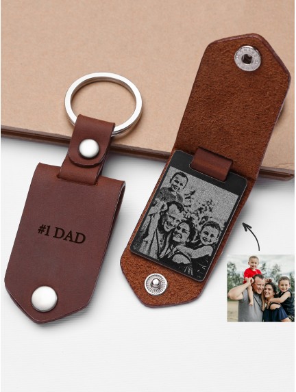 Alumnium Photo Keychain with Leather Case for Dad