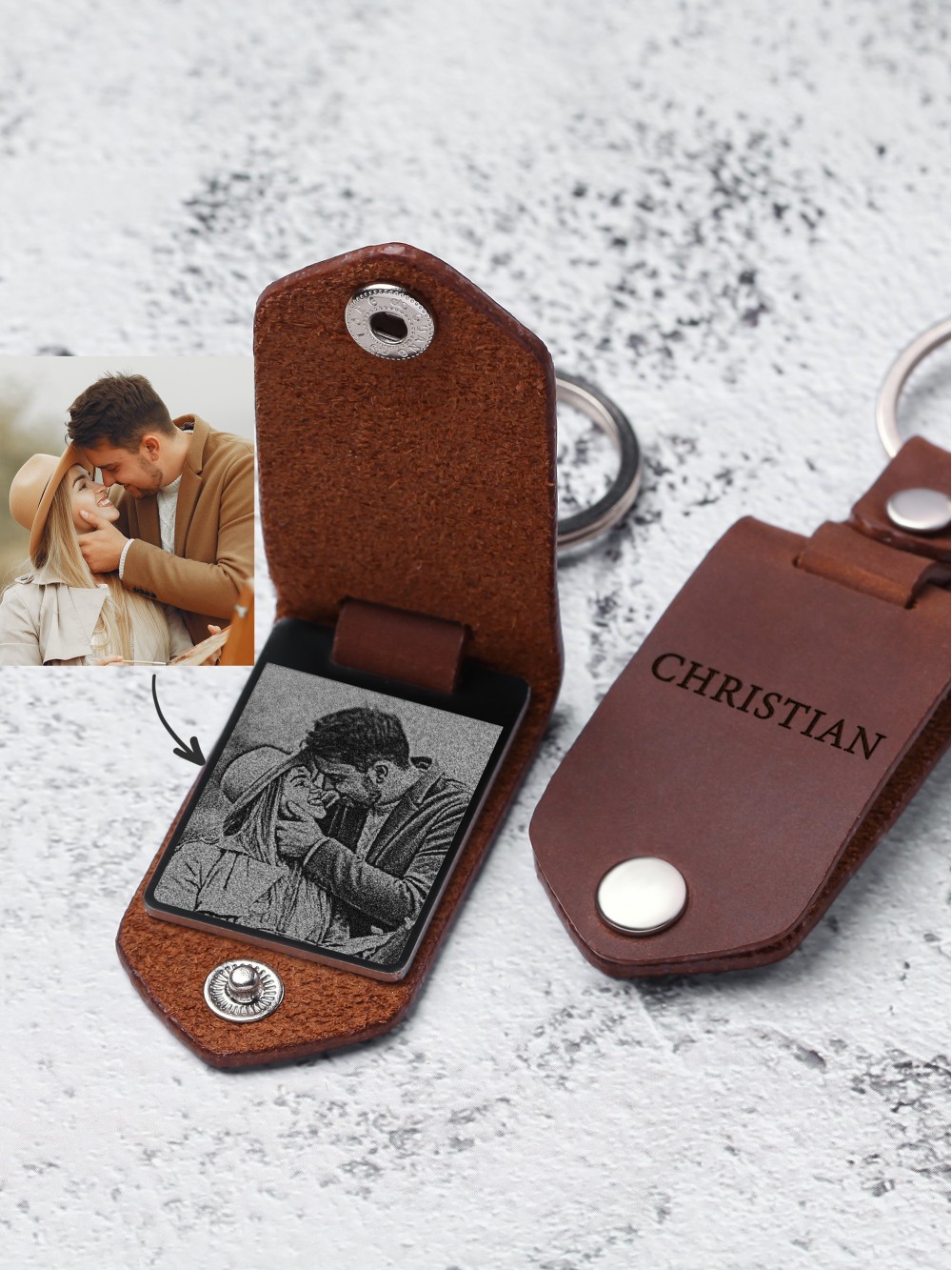 Photo Alumnium Keychain with Leather Case for Boyfriend