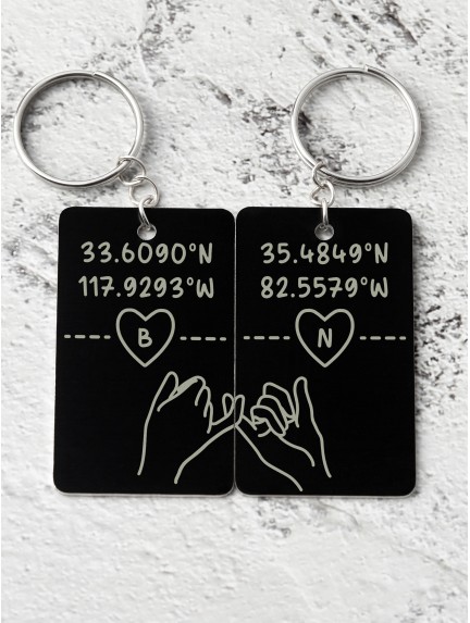 Pinky Swear Couples Keychain With Coordinates