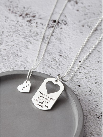 Father Daughter Necklace Set - There's a Girl Who Stole My Heart