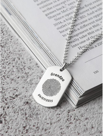 Engraved Dog Tag Necklace with Thumbprint