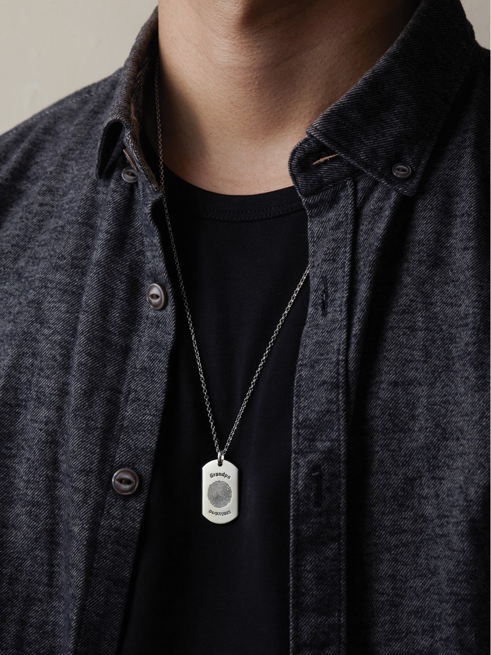 Engraved Dog Tag Necklace with Thumbprint