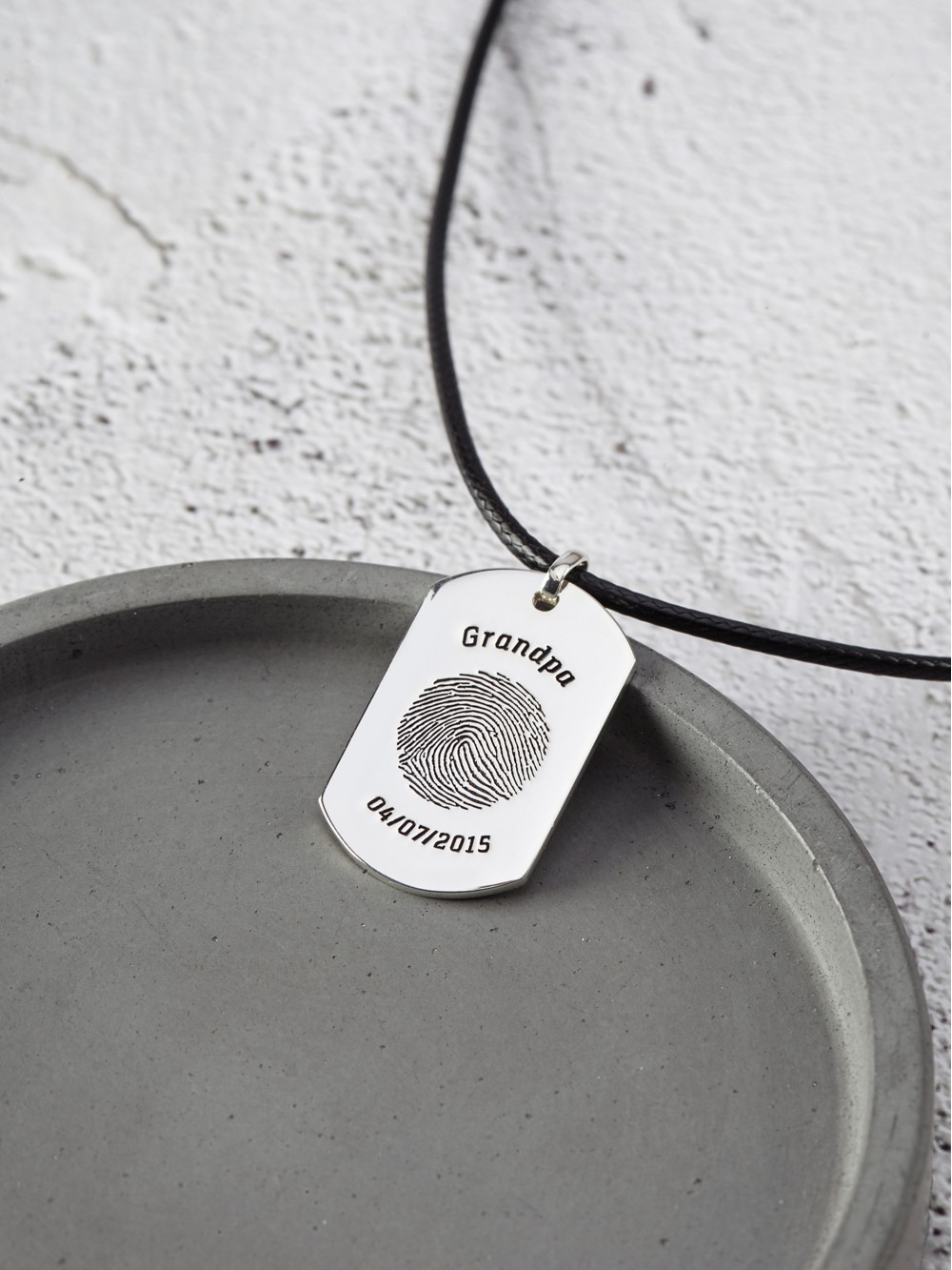 Thumbprint Necklace for Him - Leather Cord
