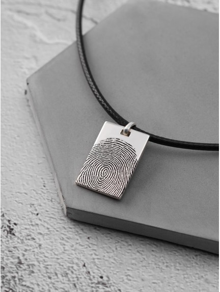 Men's Fingerprint Necklace - Leather Cord
