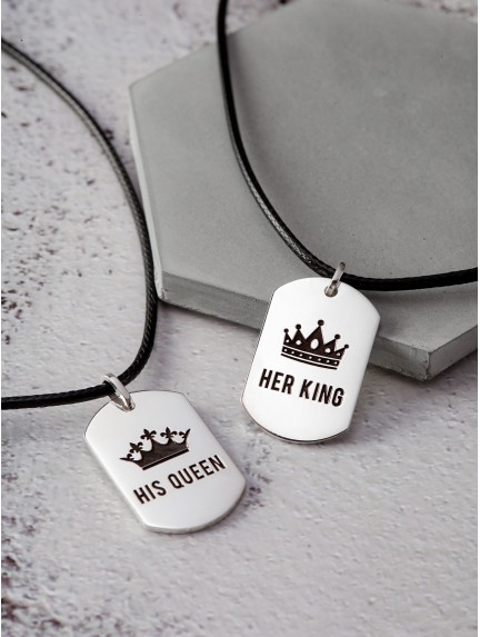 His Queen Her King Couple Necklaces - Leather Cord
