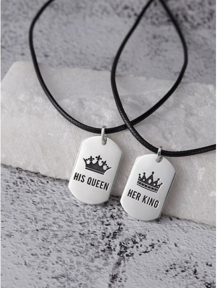 His Queen Her King Couple Necklaces - Leather Cord