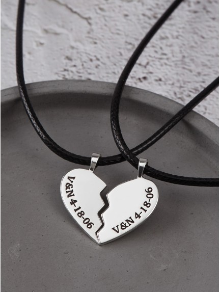 Couple Heart Necklaces - Leather Cord