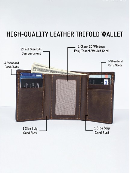 Personalized Leather Wallet With ID Window Front Pocket 