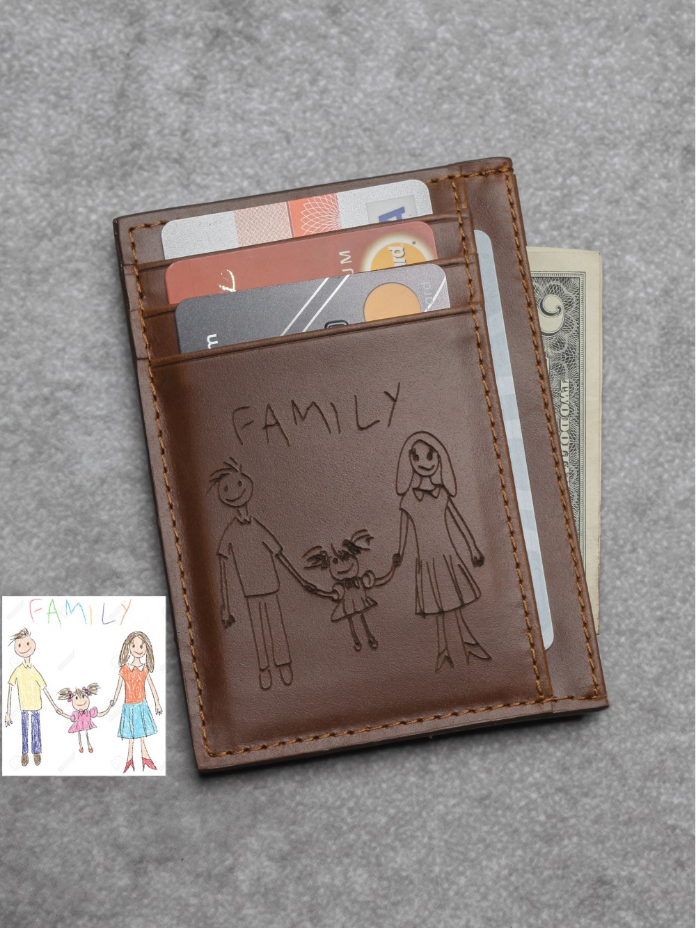 Kid Artwork Card Holder - Genuine Leather