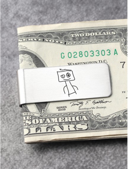 Money Clip With Kid's Drawing - Stainless Steel