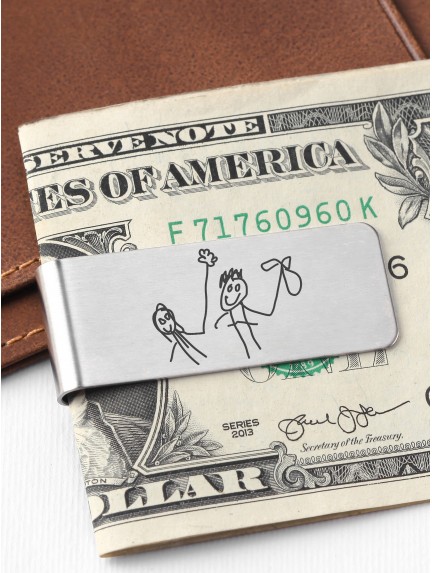 Money Clip With Kid's Drawing - Stainless Steel
