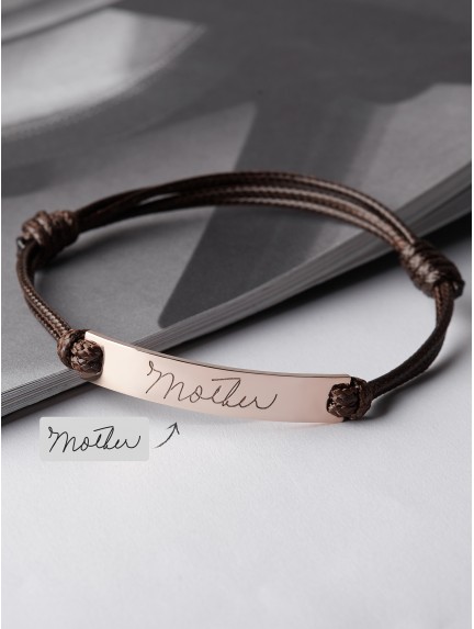 Leather Handwriting Bracelet - Thin Bar